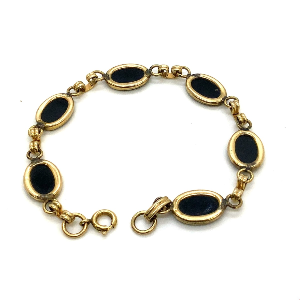 Vintage Signed Gold Filled Retro Oval Black Onyx Panel Link Vintage Signed Gold Filled Retro Oval Black Onyx Panel Link