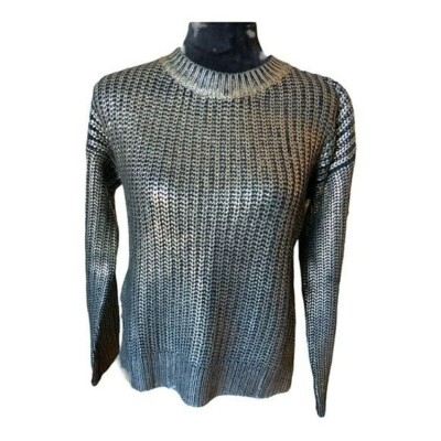 Lucy Paris Sweater Womens XS Black with Gold Metallic Knit Pullover Crew  Neck