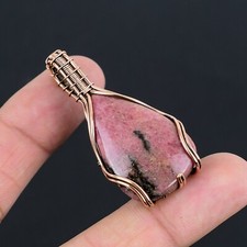 Rhodonite Gemstone Copper Wire Wrapped Women Gift Pendant Jewelry LC-307