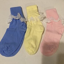Vintage Little Girls Nylon LACE Socks ,Pastel socks Size 6-8.made In U.S.A.NWT