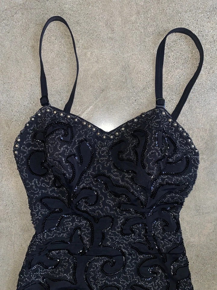 Traje de baño vintage de lentejuelas negro de los años 50 estilo pin up de una pieza, VLV. Talla XS/S Foto 3 de 4