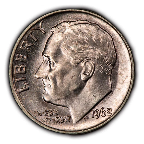 1962 10c Roosevelt Silver Dime - Violet Toning - BU - SKU-Y5379
