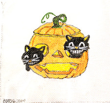 Halloween Ornament Needlepoint Canvas 18 mesh Zweigart Handpainted Cats Pumpkin