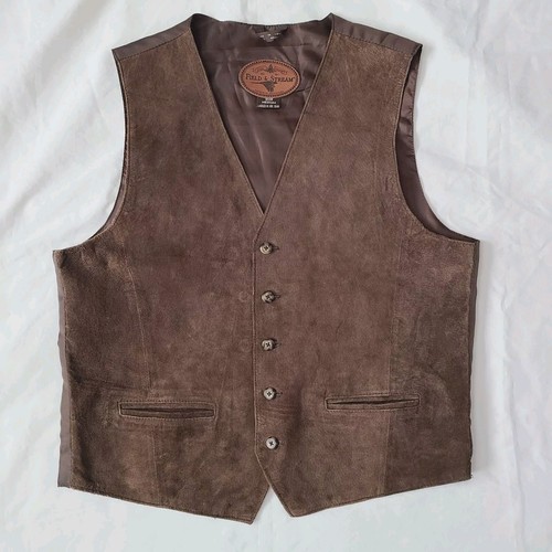 Field & Stream Brown Suede Leather Hunting Vest Waistcoat Mens Size M Workwear - Picture 2 of 14