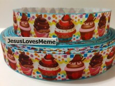 Grosgrain Ribbon Chocolate Cupcakes Fudge Icing Party Time Birthday Cake 7/8"