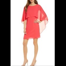 🆕VINCE CAMUTO Chiffon Cape Cocktail Dress Cherry