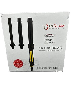 Inglam 3 In 1 Curl Designer Professional Ceramic Curl Styling Iron New Open Box