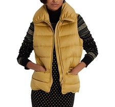 Ralph Lauren Women's Satin Quilted Down Puffer Vest Gold Ruched Size M NWT 295
