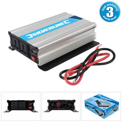 Silverline 12V bis 230V AC AUTO VAN WOHNWAGEN STROMWECHSELRICHTER 1000W (2 X 500W) 168754