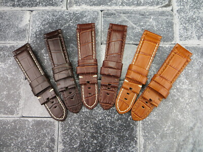 Neu 24mm Faltschließe Narbenleder Uhr Band für Für Panerai Brown P X1