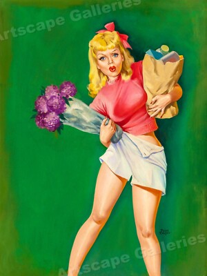 1950s Driben Classic American Pin-Up Poster ''Losing the Groceries'' - 20x28