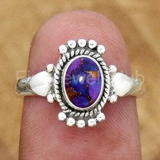 Purple Copper Turquoise Ring, 925 Sterling Silver, Lab Created, Ring Size 7 US