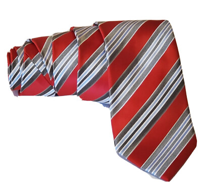Craft & Barrow Red/Grey Polyester Necktie Pre-owned L 58'' 3.5' 