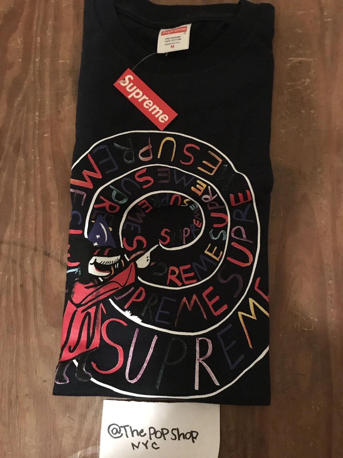 T shirt Supreme Ss17 Joe Roberts Swirl bleu marine taille moyenne logo boîte neuf !