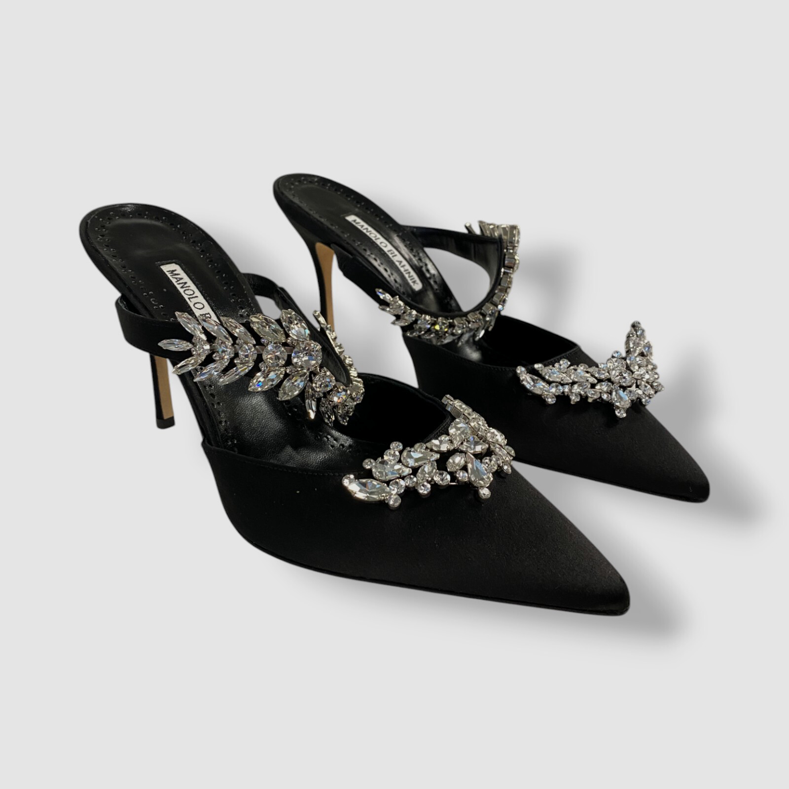 Manolo Blahnik Women's Black Lurum 90MM Crystal-Embellished Satin