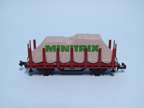 Trix, Minitrix Eisenbahn Spur N - Rungenwagen mit Ladung und Plane    #6517 | Zustand: Gebraucht