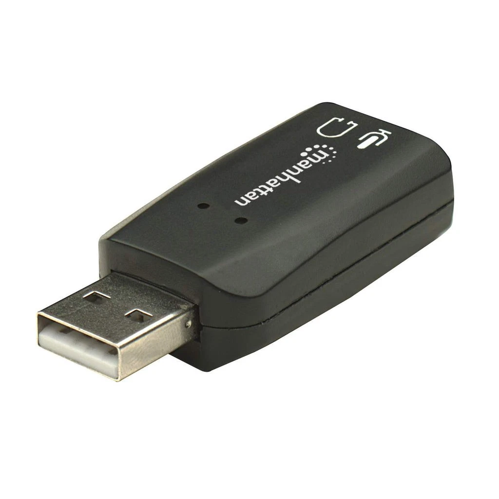 Adaptador de sonido Manhattan USB-A, micrófono/audio de 3,5 mm, USB 2,0, negro, garantía de 3 años