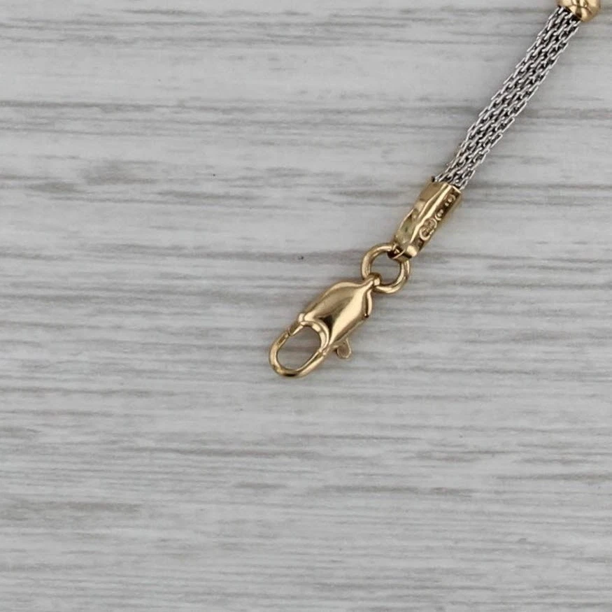 Mesh Chain Bead Bracelet 7" 18k White & Yellow Gold 3.5mm - Image 3 of 4