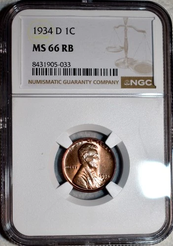 NGC MS-66 RB 1934-D Lincoln Cent, Impeccable, Lightly Toned, Superb Gem!