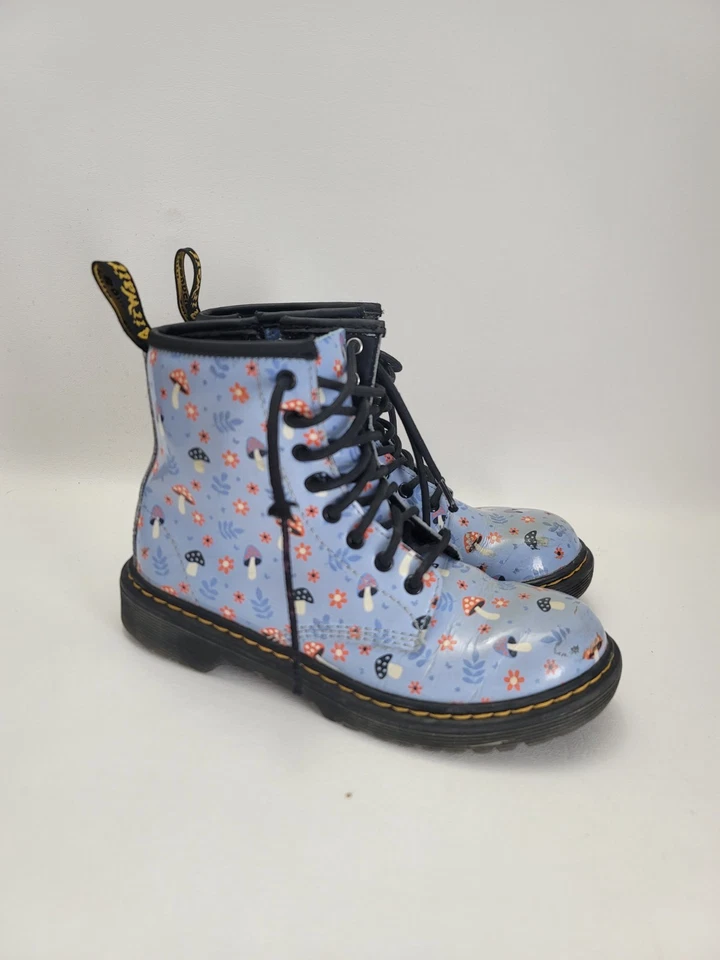 Dr. Doc Martens Bosque Azul Floral Seta Botas con Cordones Niños Reino Unido 1 / EE. UU. 2 Cremallera Foto 2 de 4