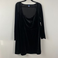 Old Navy Fit & Flare Velvet Mini Dress Size 2X Black Square Neck Long Sleeve