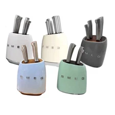 Smeg 7 Piece New Knife Block Set Stainless Steel Multicolor DHL Fast Shipping