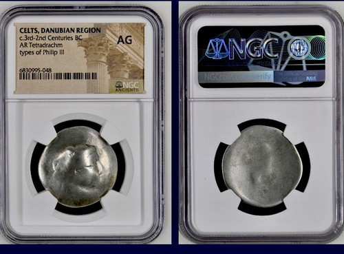 Ancient Celtic Coin 300Bc-100Bc Ngc Graded Danube Region Tetradrachm Philip Iii