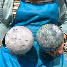 7.1LB 2pcs Natural aquatic plant agate ball, water grass moss agate ball