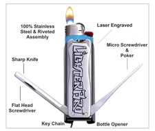 LighterBro Slim Multitool Lighter Sleeve Silver Lighter Bro For Bic And Clipper