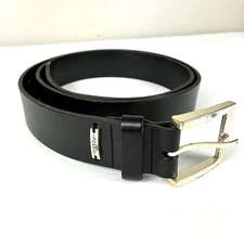 Fossil Mens Black Leather Belt Sz 40 Silver Buckle 1.5" Wide 90s Y2K Preppy