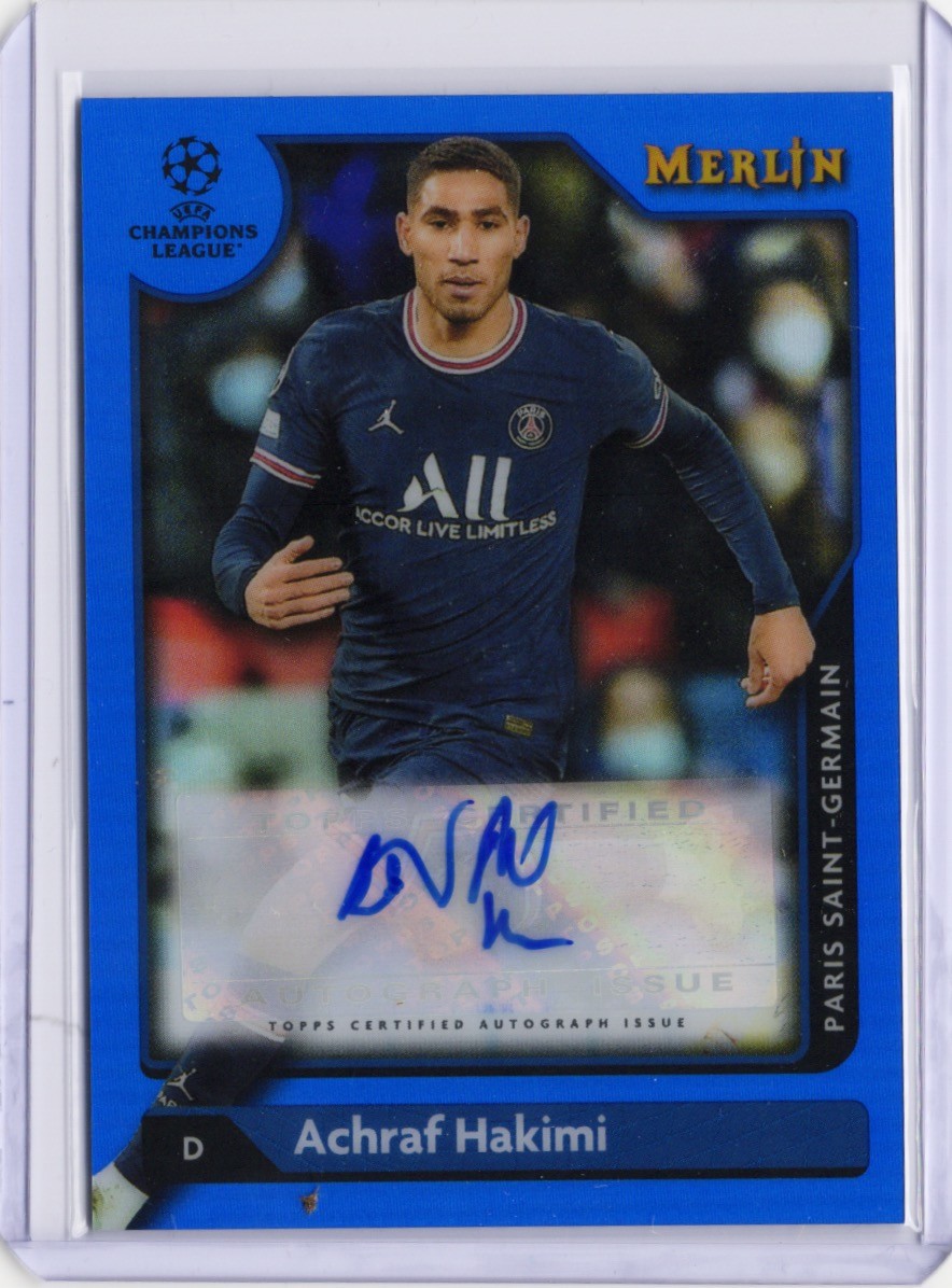 2021-22 Topps Merlin Chrome UCL Achraf Hakimi Auto PSG Blue Refractor 15/75 view 1