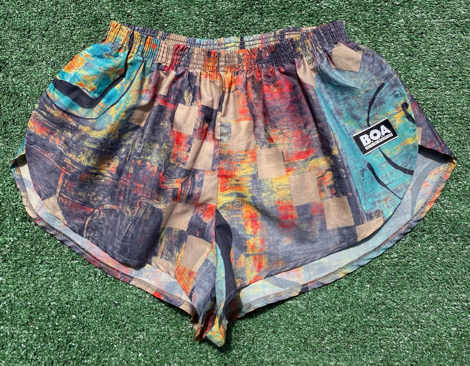 VTG 90’s B.O.A Colorful Abstract Pattern Run Sprinter Short Shorts Men’s Small