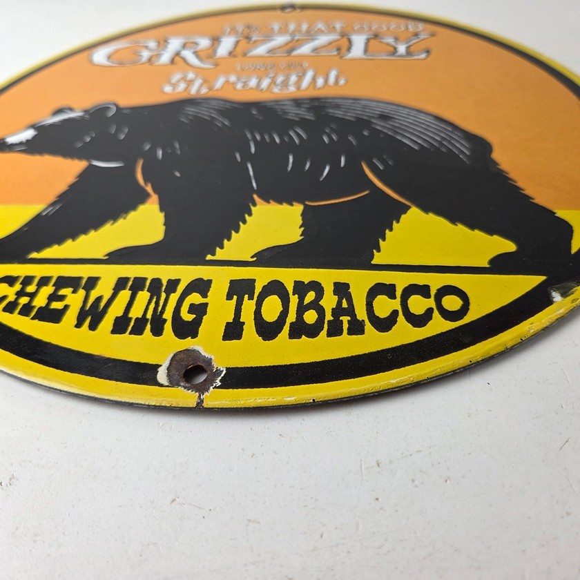 Vintage Tobacco Sign - Porcelain Grizzly Long Cut Gas Station