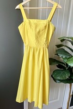 VTG Lanz Originals Midi Dress Yellow Cotton w/ Pockets S Retro Read Description
