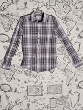 Express Men s Extra Slim Fit Dress Shirt Small Purple Gray Plaid Long Sleeve