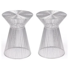 Home Square Traditional Metal End Table in Silver Finish - Set of 2