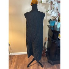 Cynthia Ashby Black Linen Sleeveless Midi Dress Lagenlook Pockets Scoop Neck