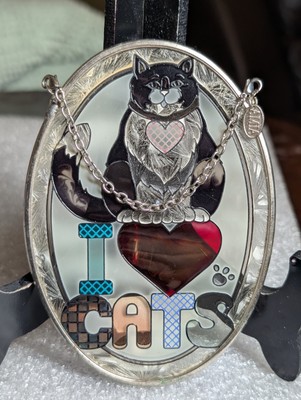 Vintage Amia Handpainted Glass Suncatcher 4.5'' X 3'' I Love Cats