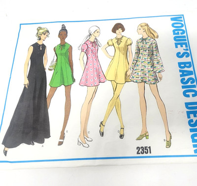 Vogue Basic Design Sewing Pattern 2351 One Piece Dress 12  Mini Maxi 60s Go-Go