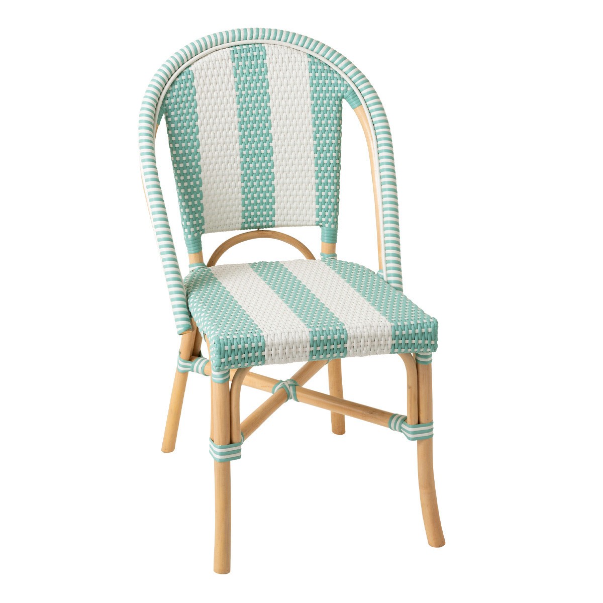 Chaise de jardin en rotin Reyes bleu et blanc pour terrasse chic