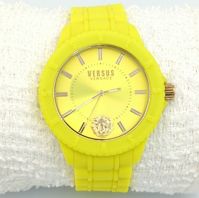 Versus Versace VSPOY0518 Yellow Silicone Quartz Sport Watch 50M New Battery
