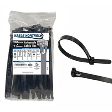 Kable Kontrol Reusable Cable Zip Ties 8 Inch 100 Pcs Black, 50 Lbs Tensile St...