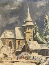 Belle Painting Landscape Eglise Oil Canvas Post Impressionist 1920 to Identify