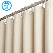 Quality Upgraded Cream Shower Curtain, Modern Linen Look Textured Fabric, Waterp