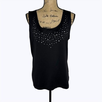 Chicos Black Embellished Tank Top Stud Sleeveless Shell Layer Career Sz 3 (XL)