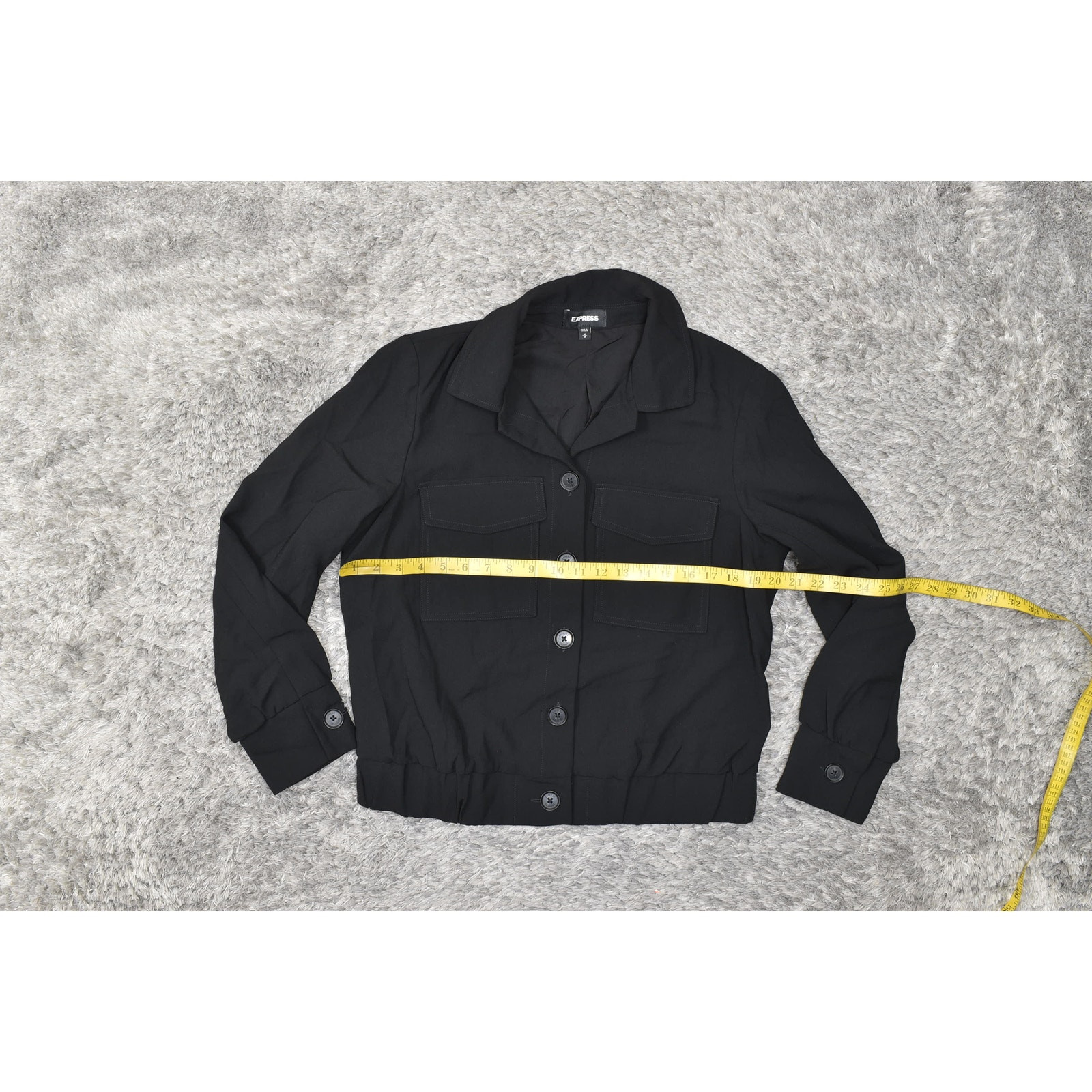 Express Black Button Bomber Jacket Polyester Medi… - image 7