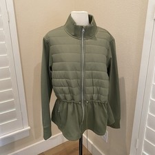 Avia Quilted Jacket Full Zip Drawstring Thumbholes Green Lightweight XXL 2X EUC