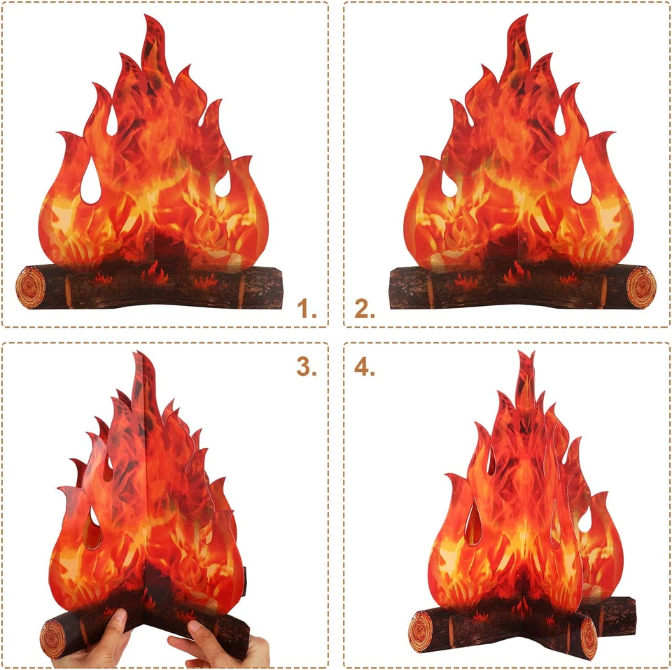 3 Sets Fake Fire Fake Flame Prop Camping Decoration 3D Cardboard Campfire Center - Image 3 of 4