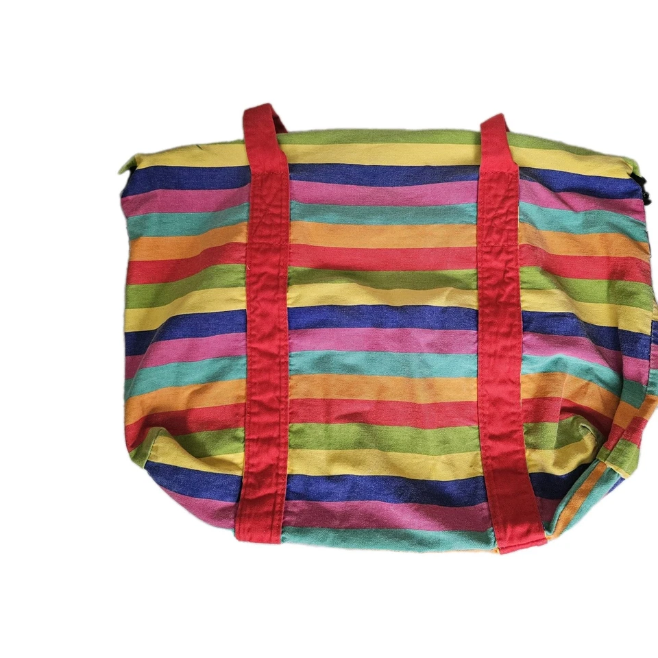 Bolso de Mano Vintage Y2K Esprit Tela de Algodón Audaz Rayas Color Arco Iris Cremallera México Foto 3 de 4