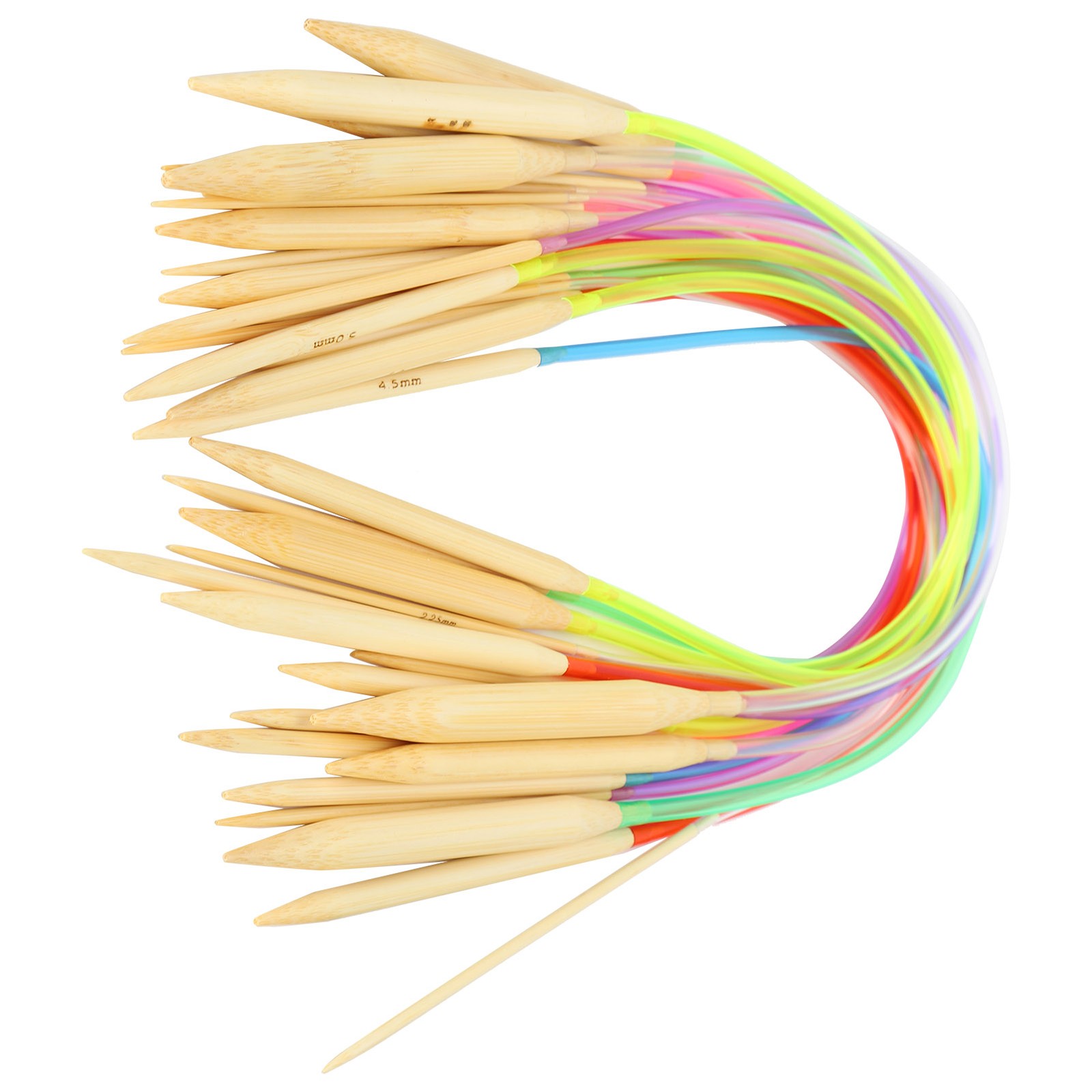 18Pcs Circular Needle DoublePoint Bamboo Color Flexible Tube Connection Knitting